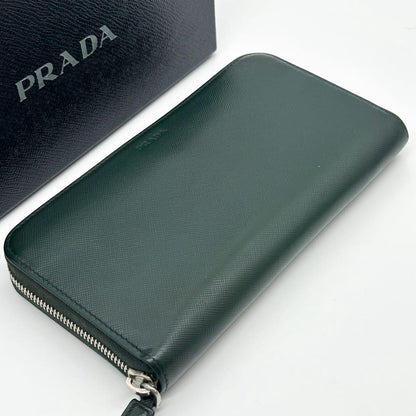 Prada Saffiano Zip Around Wallet Green Leather — view 4