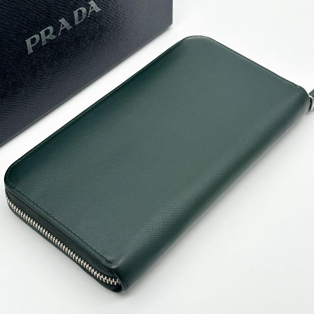 Prada Saffiano Zip Around Wallet Green Leather — view 5