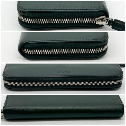 Prada Saffiano Zip Around Wallet Green Leather — view 6