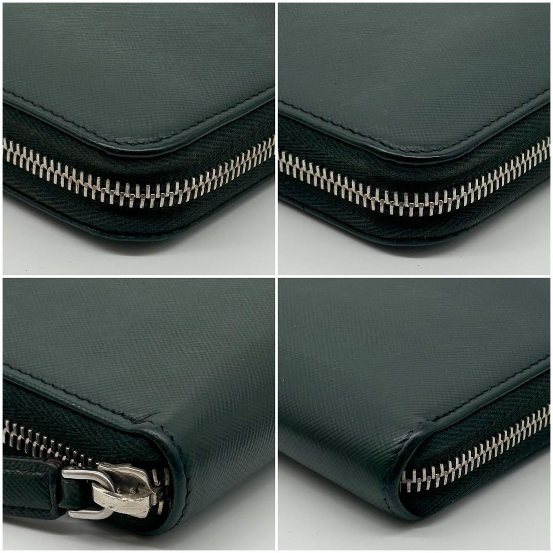 Prada Saffiano Zip Around Wallet Green Leather — view 7