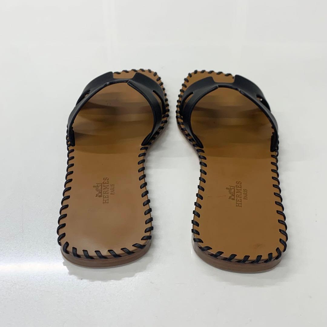 Hermes Oran Stitch Leather Sandals Black — view 5