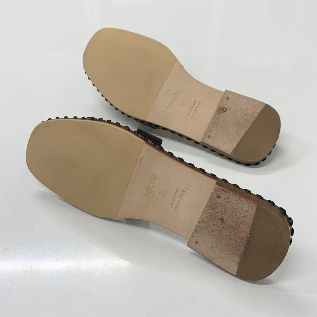 Hermes Oran Stitch Leather Sandals Black — view 6