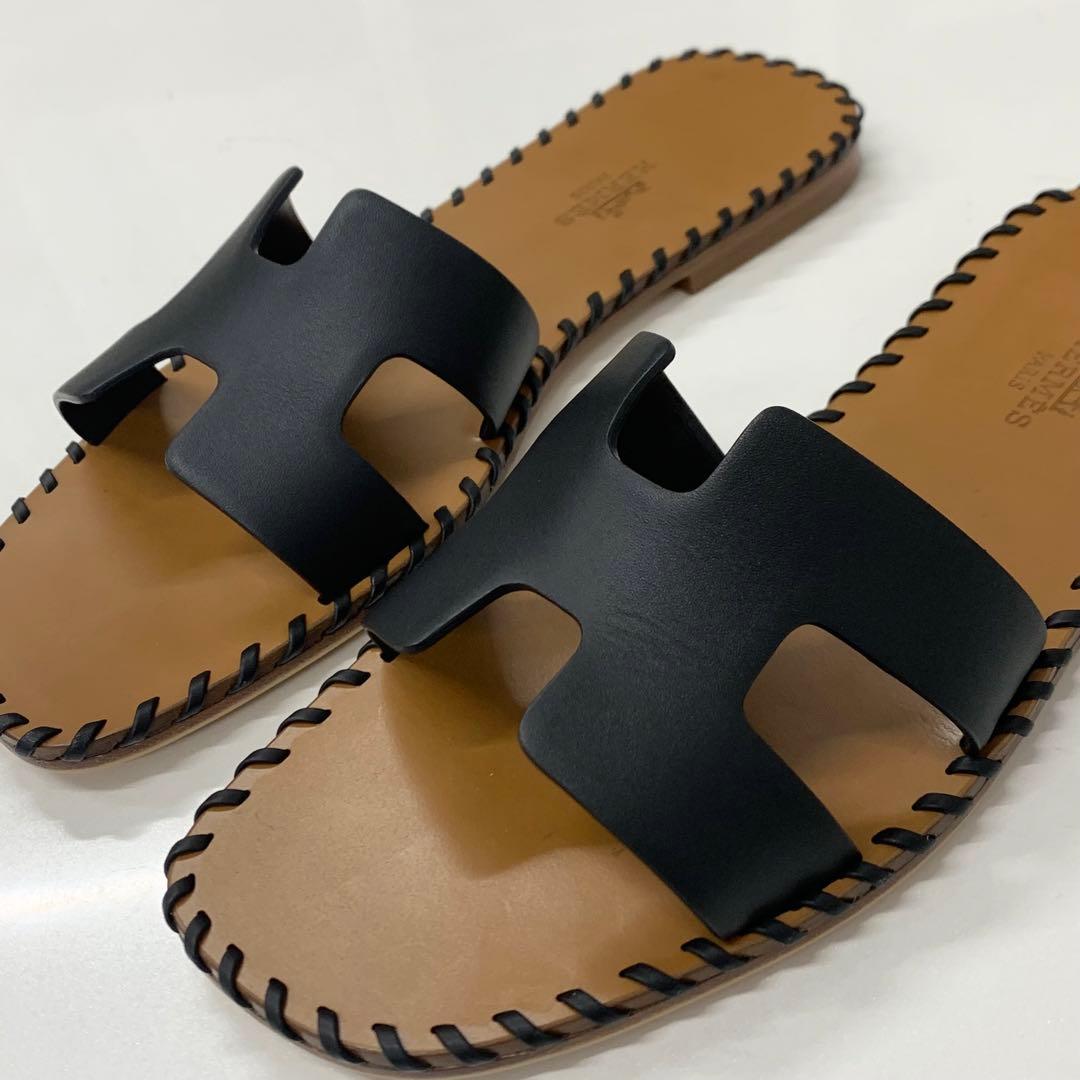 Hermes Oran Stitch Leather Sandals Black — view 9