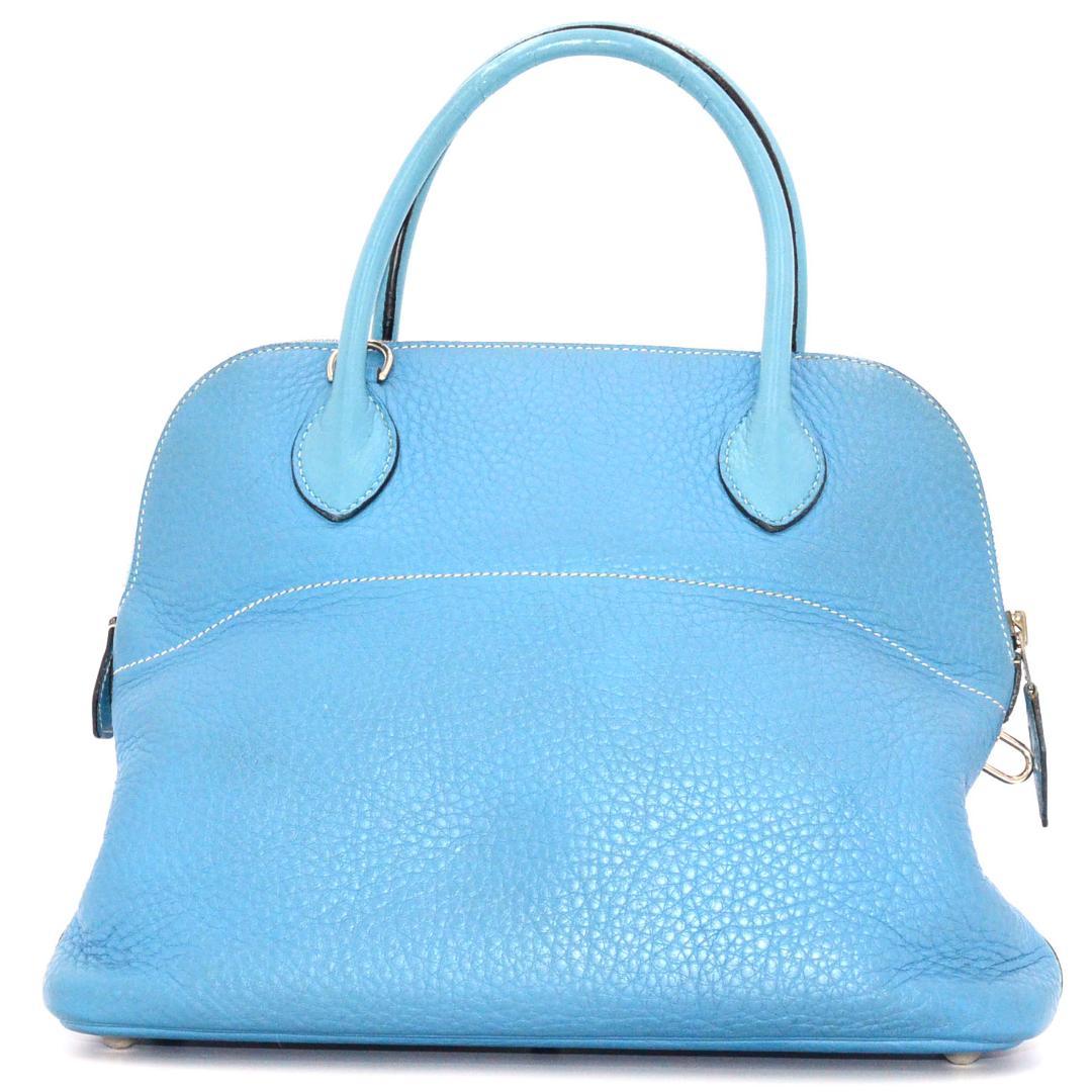 Hermes Bolide 31 Taurillon Clemence Blue Jean Handbag