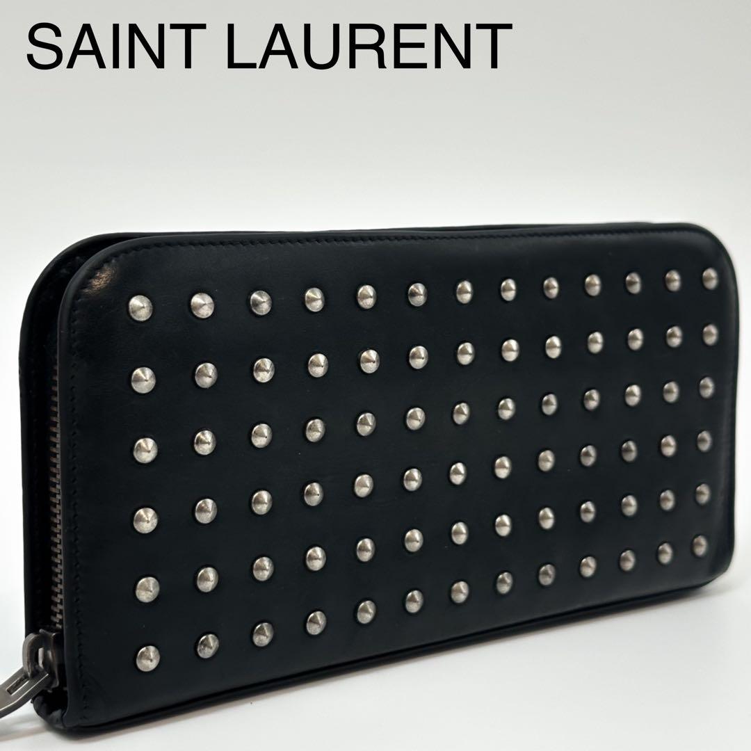 Saint Laurent Eddie Era Studded Zip Around Wallet Leather Black