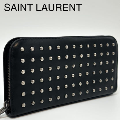 Saint Laurent Eddie Era Studded Zip Around Wallet Leather Black