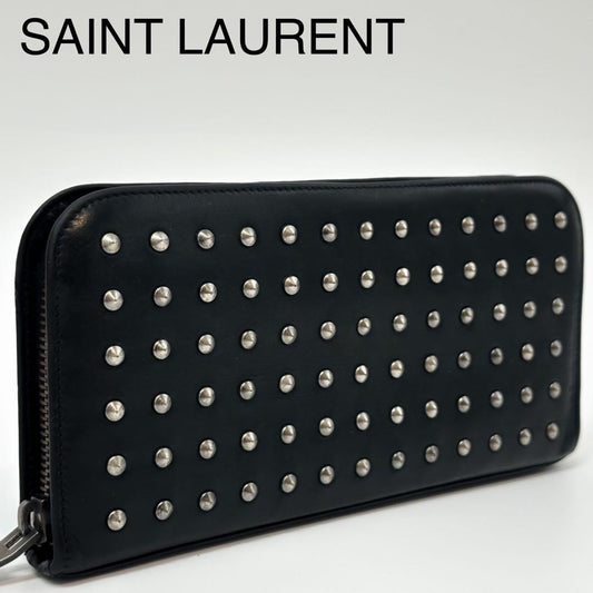 Saint Laurent Eddie Era Studded Zip Around Wallet Leather Black
