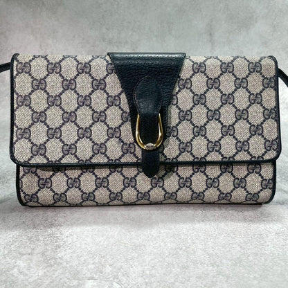 Gucci GG Shoulder Bag Navy Beige Logo Leather — view 2