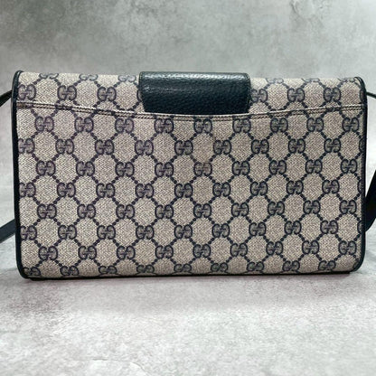 Gucci GG Shoulder Bag Navy Beige Logo Leather — view 3