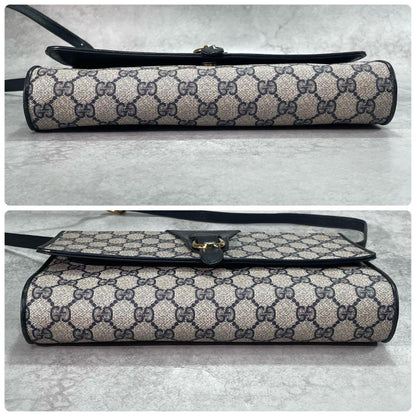Gucci GG Shoulder Bag Navy Beige Logo Leather — view 9