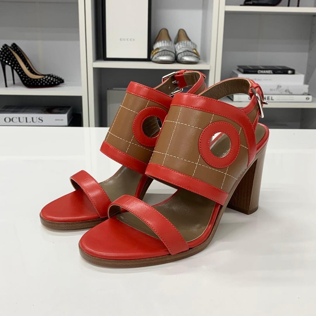 Hermes Blinkers Leather Strap Sandals Red Brown