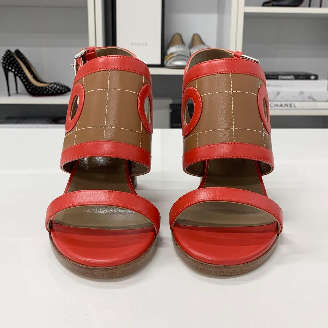 Hermes Blinkers Leather Strap Sandals Red Brown