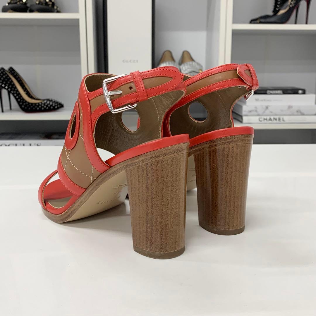 Hermes Blinkers Leather Strap Sandals Red Brown