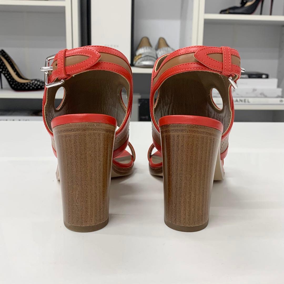 Hermes Blinkers Leather Strap Sandals Red Brown