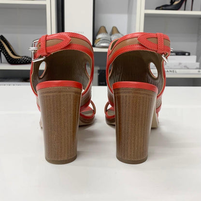 Hermes Blinkers Leather Strap Sandals Red Brown