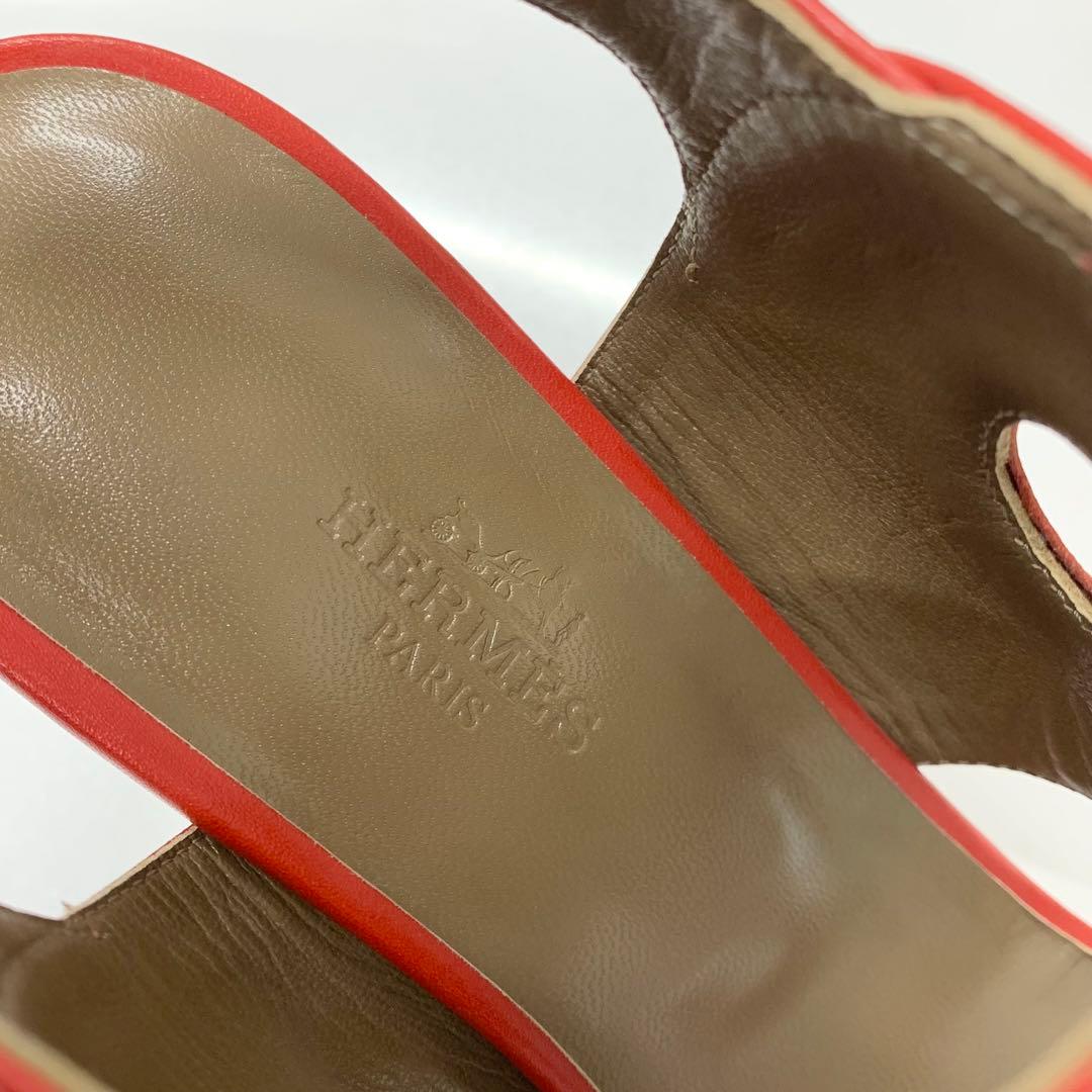 Hermes Blinkers Leather Strap Sandals Red Brown