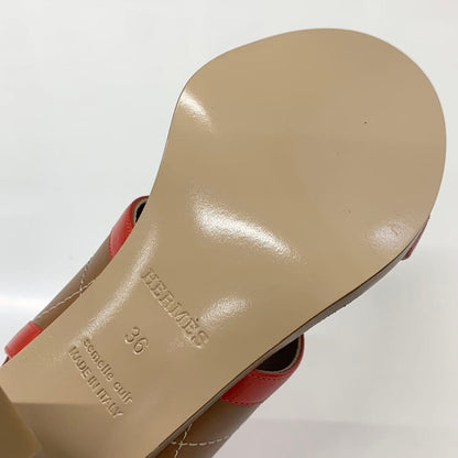 Hermes Blinkers Leather Strap Sandals Red Brown