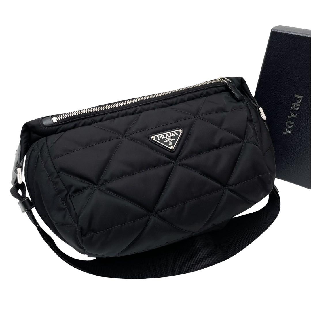 Prada Nylon Leather Padded Quilted Shoulder Bag Black