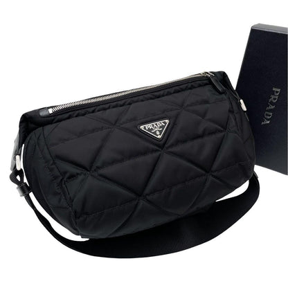 Prada Nylon Leather Padded Quilted Shoulder Bag Black