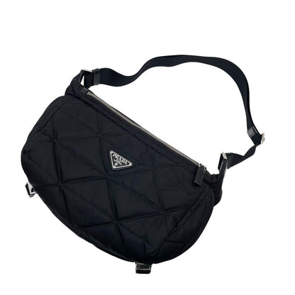 Prada Nylon Leather Padded Quilted Shoulder Bag Black — view 4