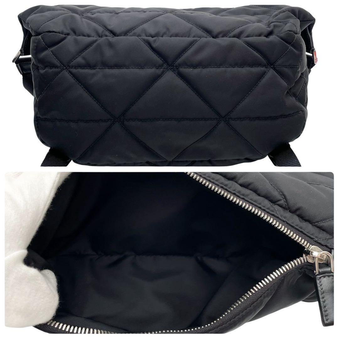 Prada Nylon Leather Padded Quilted Shoulder Bag Black — view 8