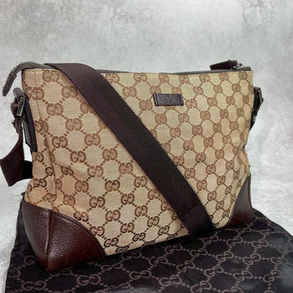Gucci GG Shoulder Bag Brown Beige Leather Canvas