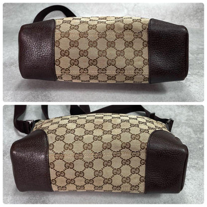 Gucci GG Shoulder Bag Brown Beige Leather Canvas — view 8