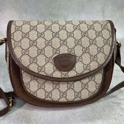 Gucci GG Shoulder Bag Brown Beige Logo Leather — view 2
