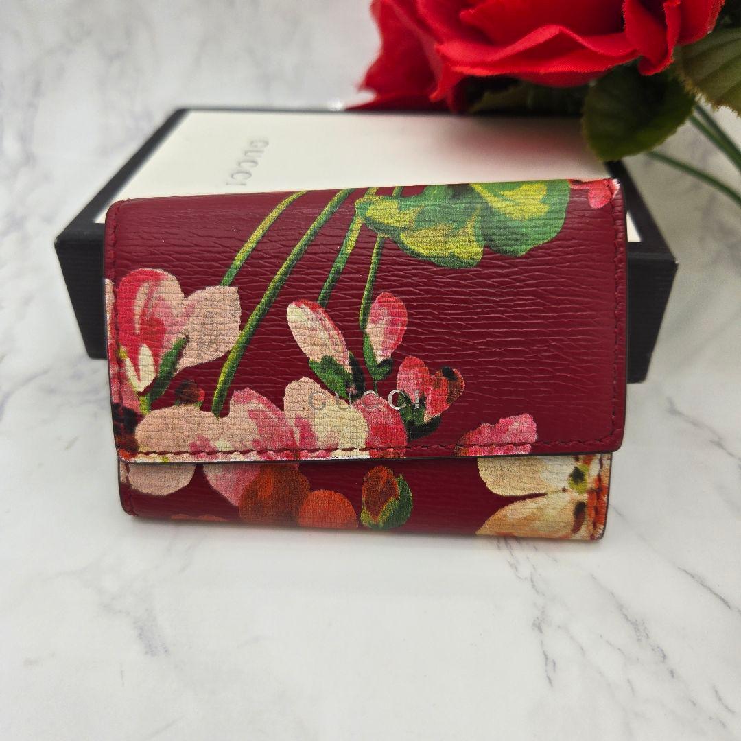 Gucci Key Case 6 Rows Blue Musu Flower Red Key Holder