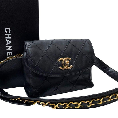 Chanel Bicolor Quilted Waist Bag Pouch CC Logo Black