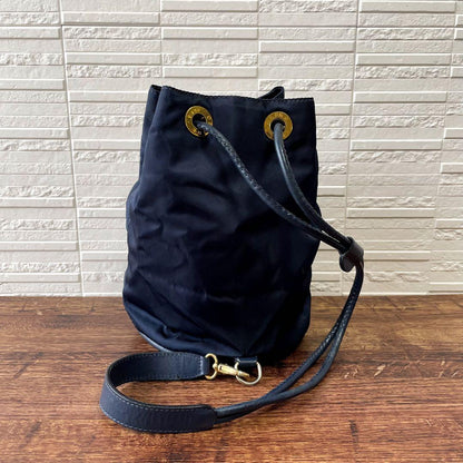 Celine Nylon Leather Shoulder Bag Drawstring Gold