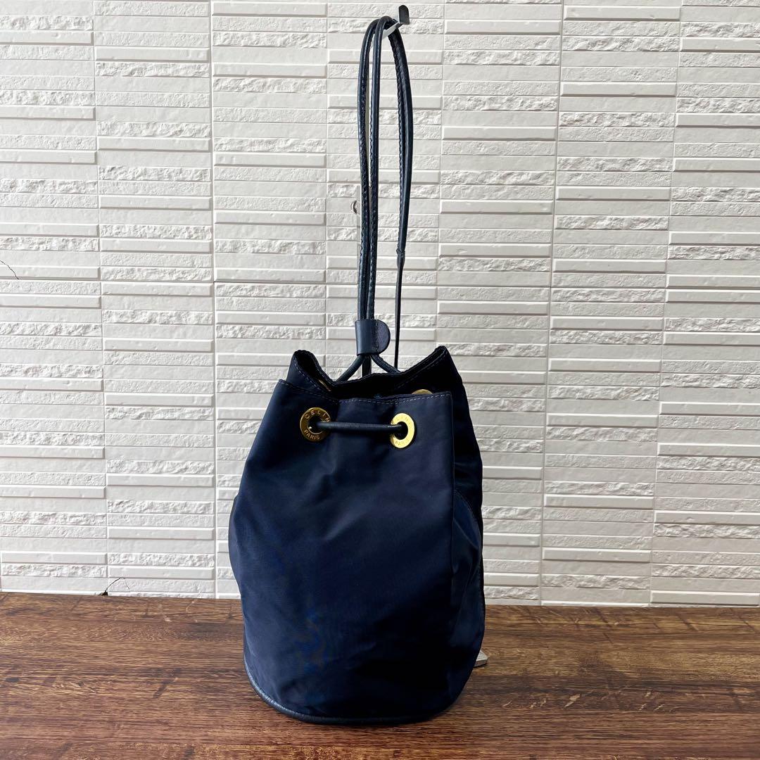 Celine Nylon Leather Shoulder Bag Drawstring Gold