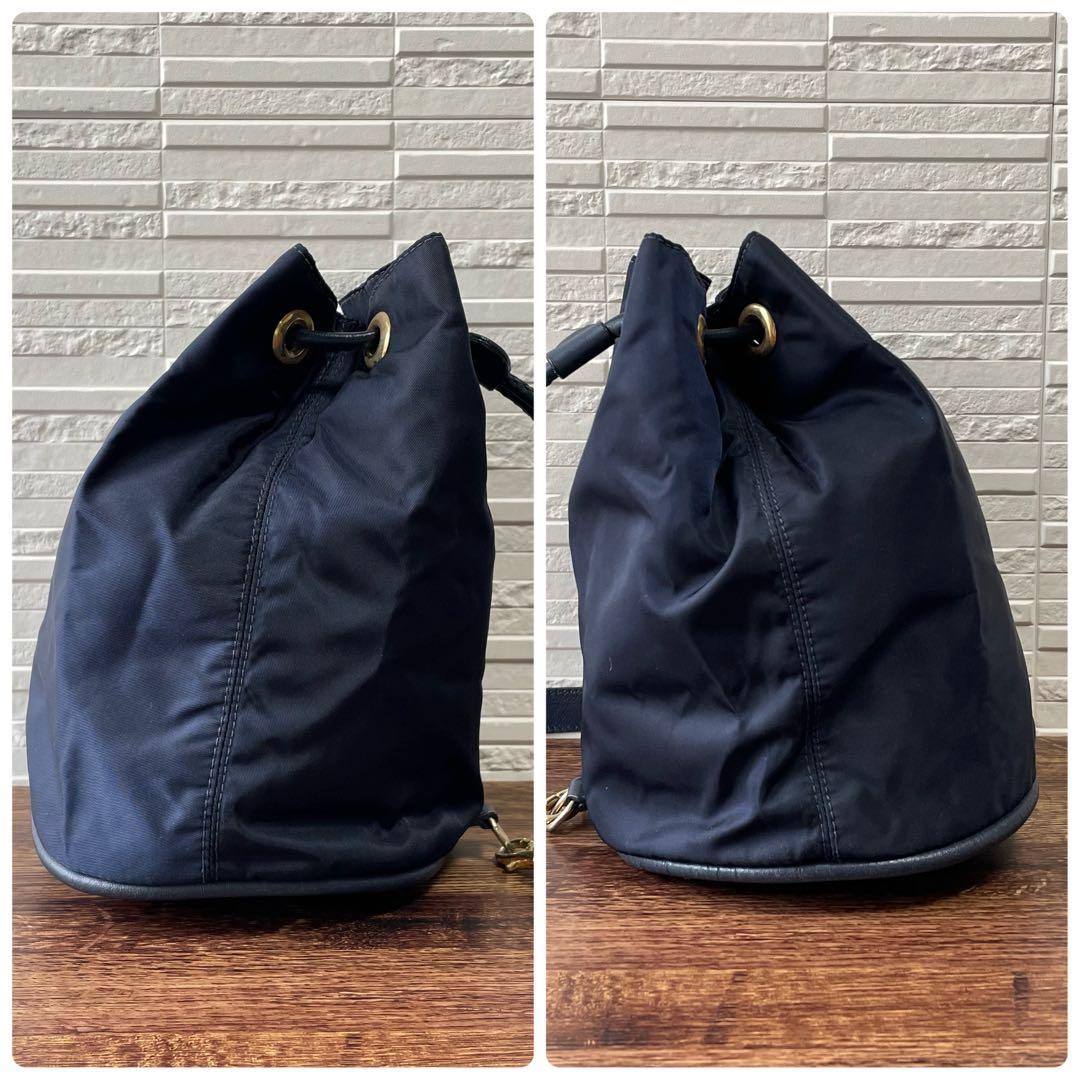 Celine Nylon Leather Shoulder Bag Drawstring Gold