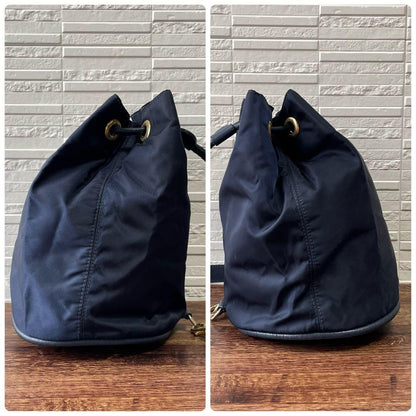 Celine Nylon Leather Shoulder Bag Drawstring Gold