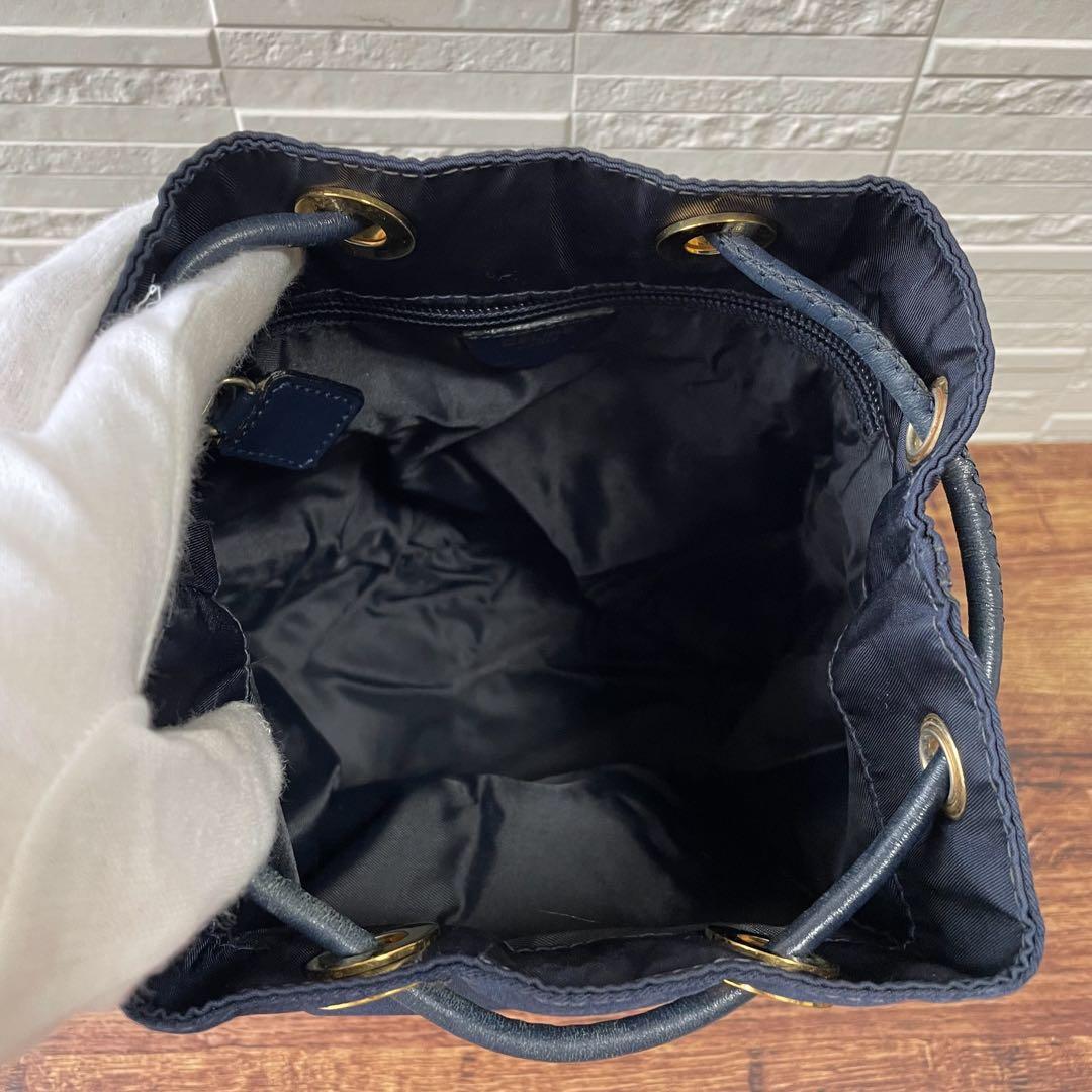 Celine Nylon Leather Shoulder Bag Drawstring Gold