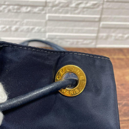 Celine Nylon Leather Shoulder Bag Drawstring Gold