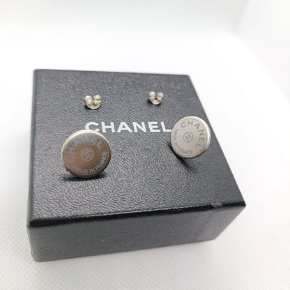 Chanel Earrings With Storage Box Round Earrings Silver