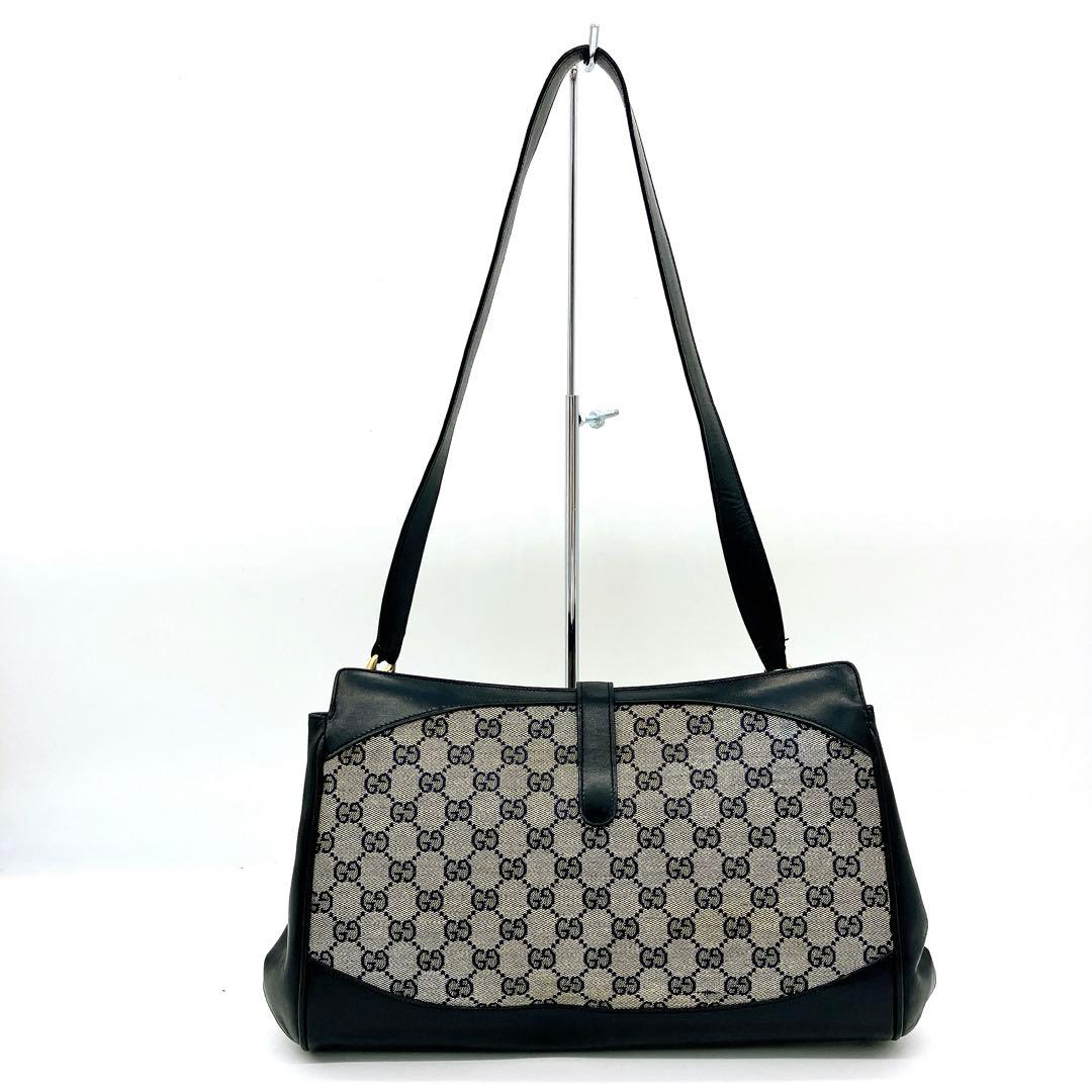 Gucci One Shoulder Bag Navy GG Canvas Gold Hardware