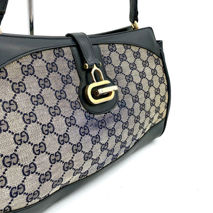 Gucci One Shoulder Bag Navy GG Canvas Gold Hardware