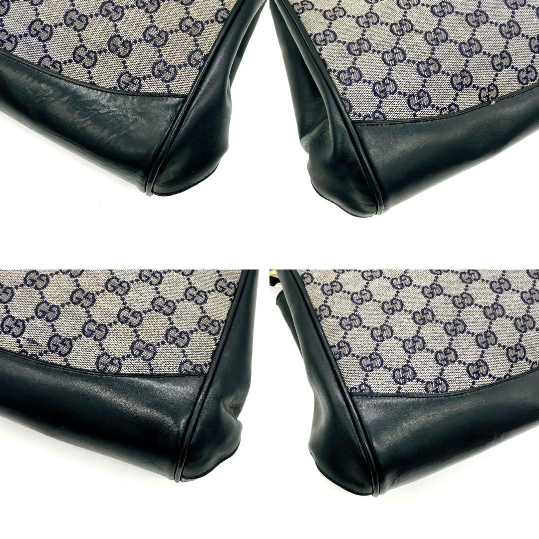 Gucci One Shoulder Bag Navy GG Canvas Gold Hardware