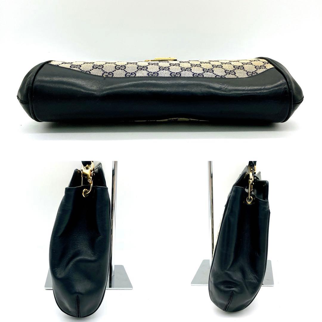 Gucci One Shoulder Bag Navy GG Canvas Gold Hardware