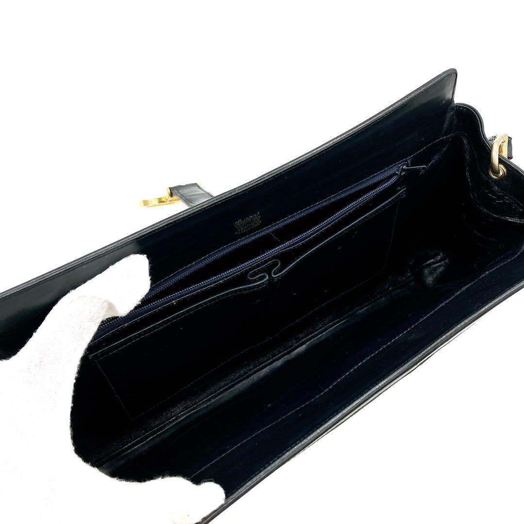 Gucci One Shoulder Bag Navy GG Canvas Gold Hardware