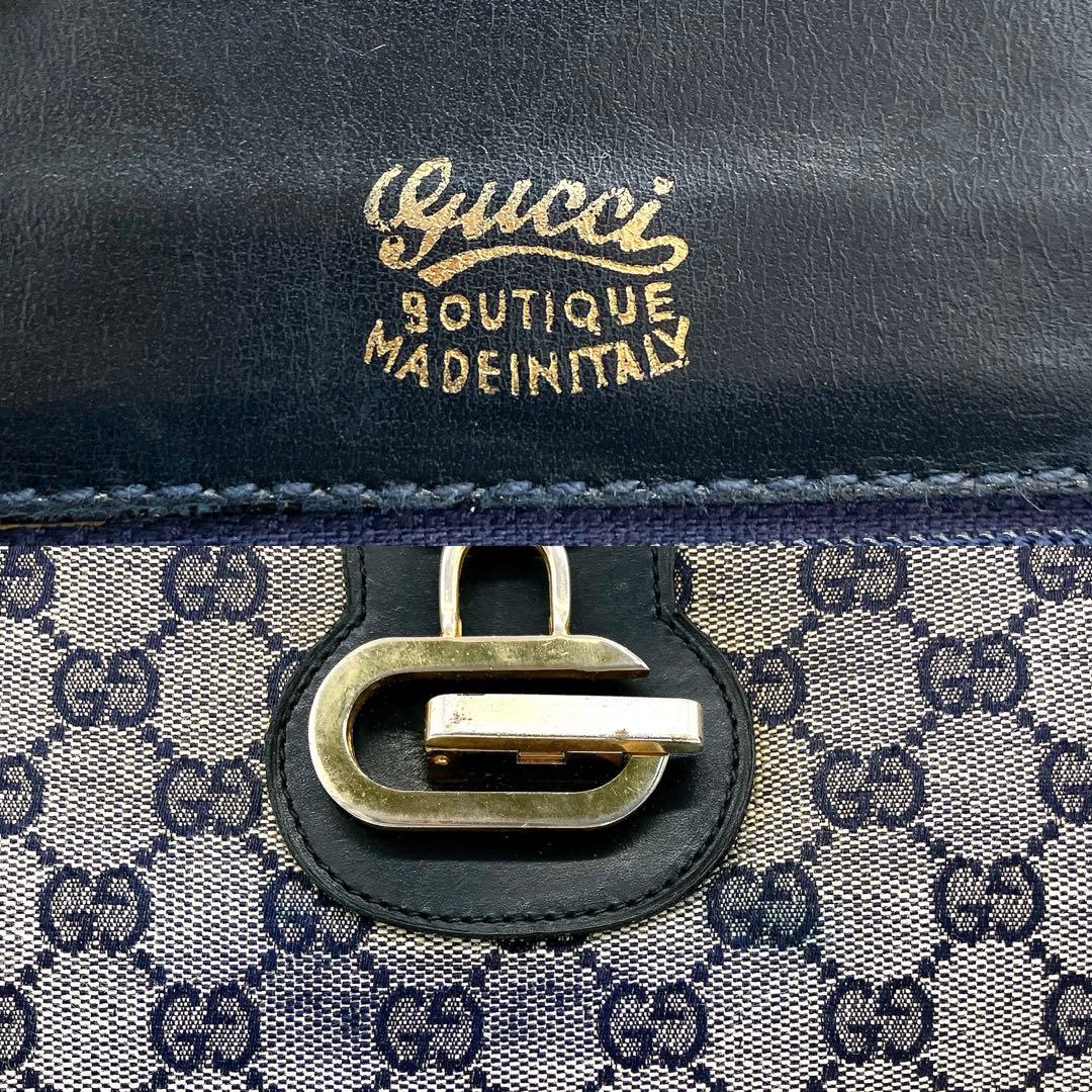 Gucci One Shoulder Bag Navy GG Canvas Gold Hardware