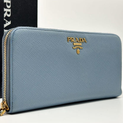 Prada Saffiano Zip Around Round Wallet