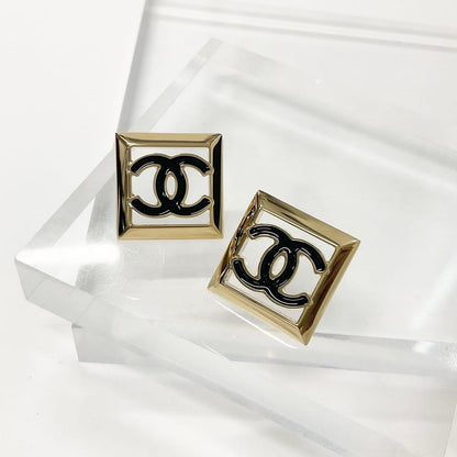 Chanel CC Logo Square Earrings Gold