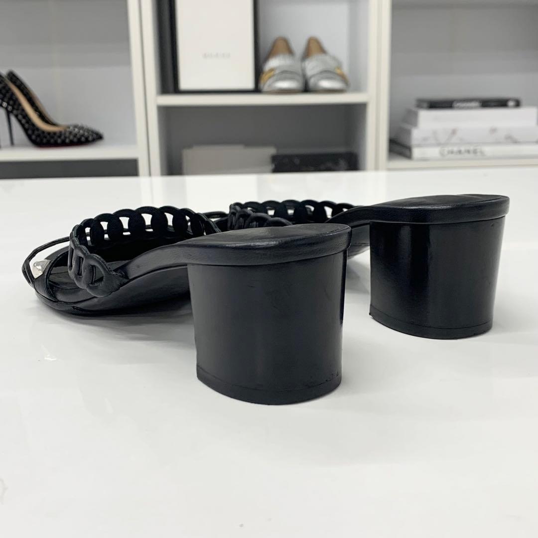 Hermes Aggaccio Leather Chaine D'ancre Studs Sandals Black — view 4