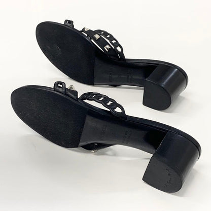 Hermes Aggaccio Leather Chaine D'ancre Studs Sandals Black — view 6