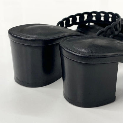 Hermes Aggaccio Leather Chaine D'ancre Studs Sandals Black — view 9