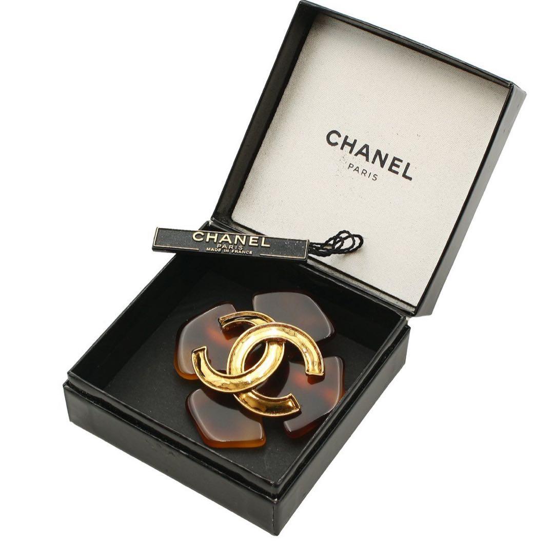 Chanel Coco Mark Tortoiseshell Cross Brooch 94P