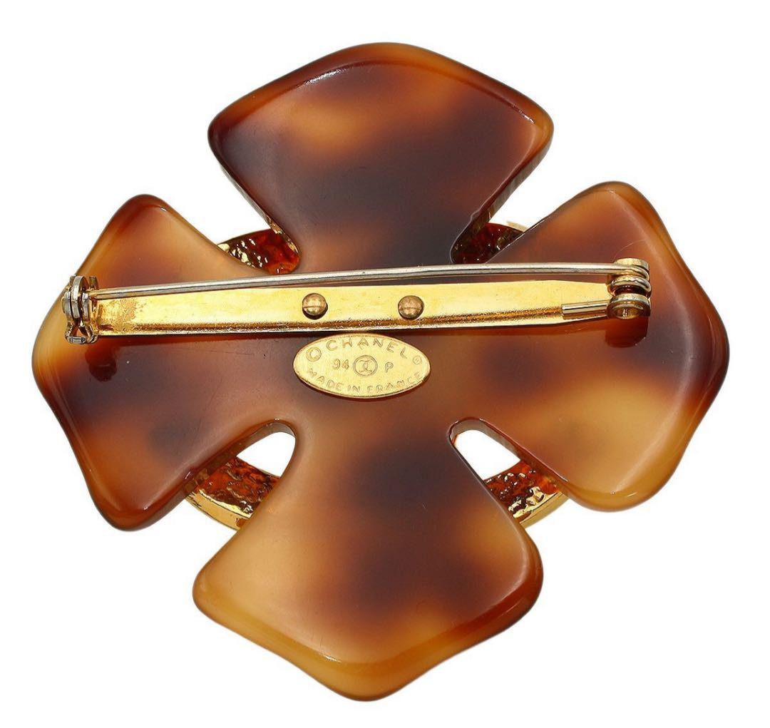 Chanel Coco Mark Tortoiseshell Cross Brooch 94P